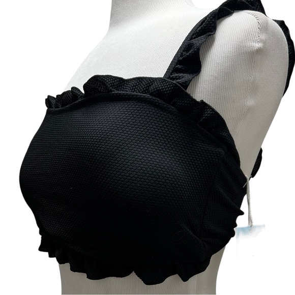 NWT CUPSHE Women's Bikini Top Size XXL Black Ruffle Swimsuit Top - Picture 2 of 13